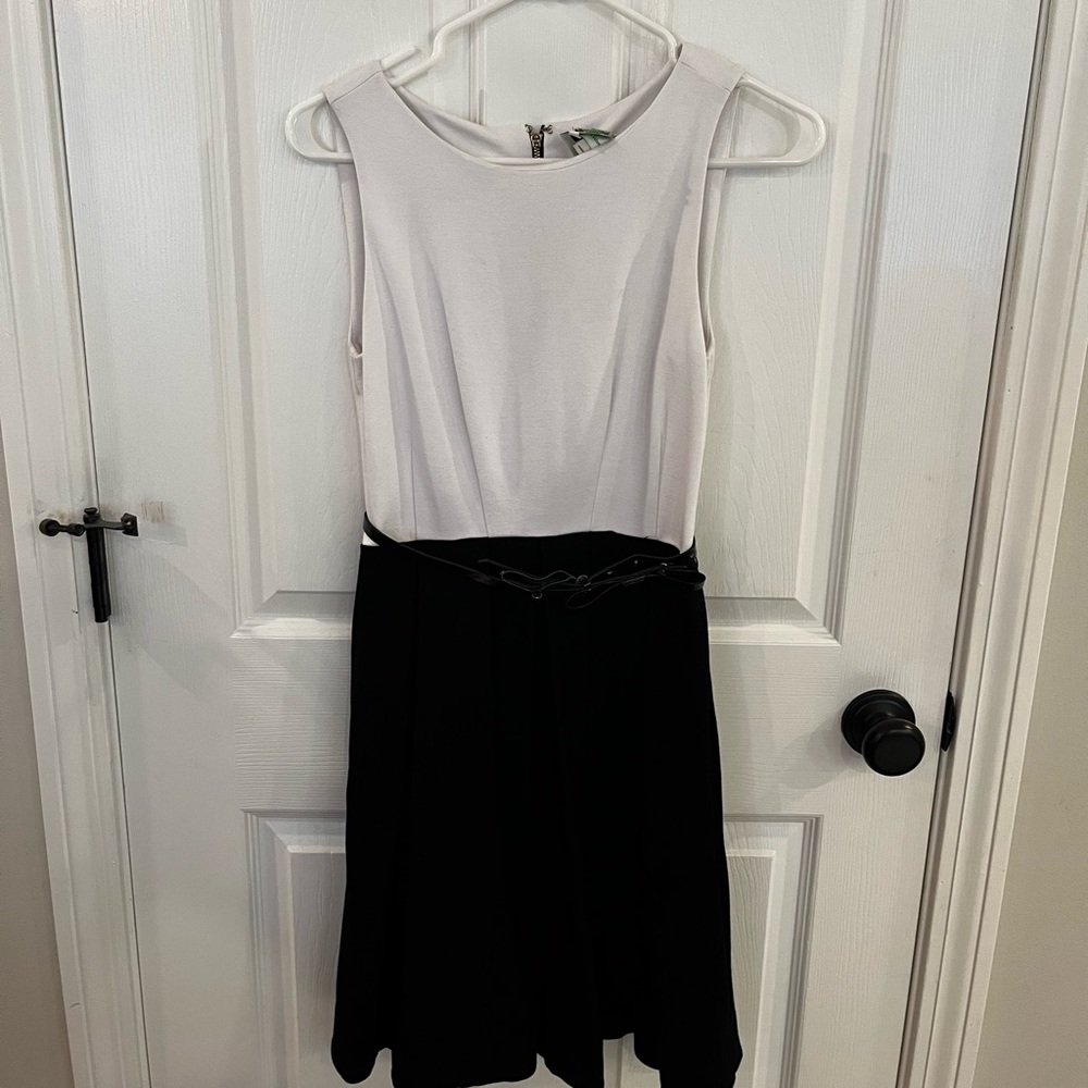 Kate Spade fitted dress, size XS, B&W with black belt